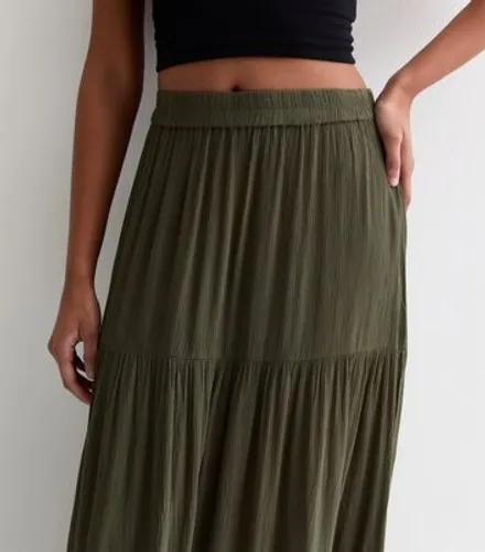 ONLY Khaki Crinkle Maxi Skirt New Look