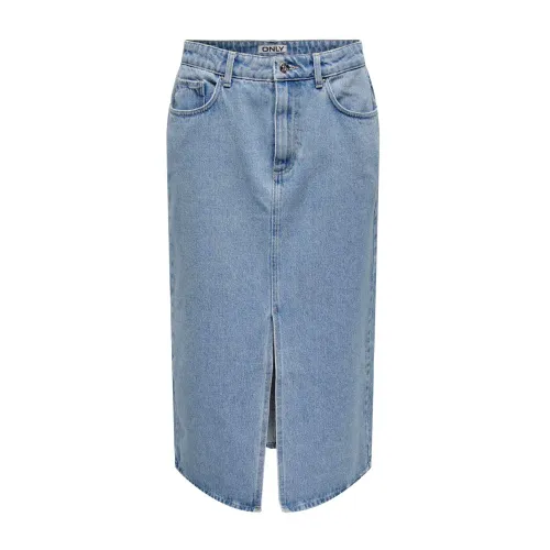 Only , Light Blue Denim Midi Skirt with Split ,Blue female, Sizes: