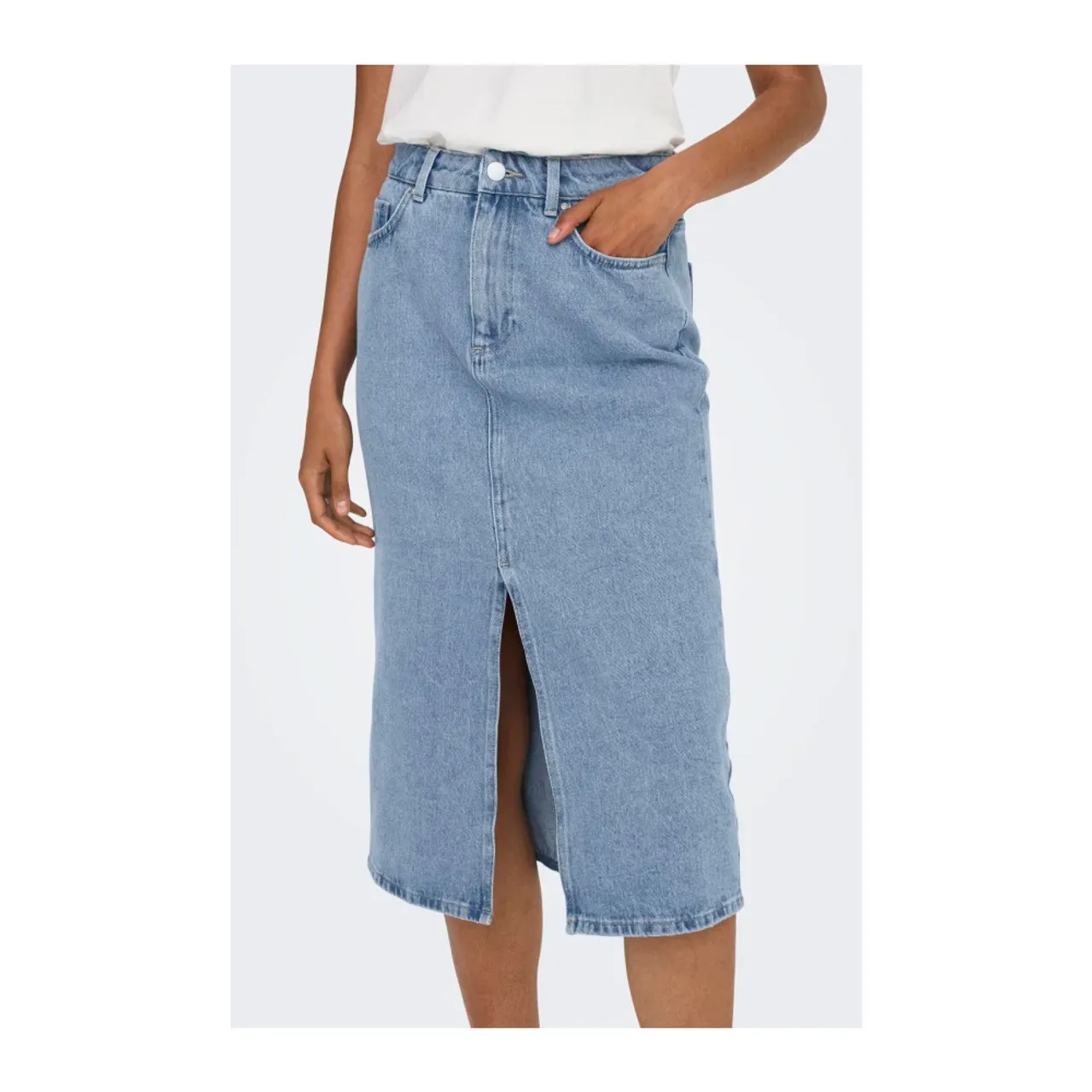 Only , Light Blue Denim Midi Skirt with Split ,Blue female, Sizes: