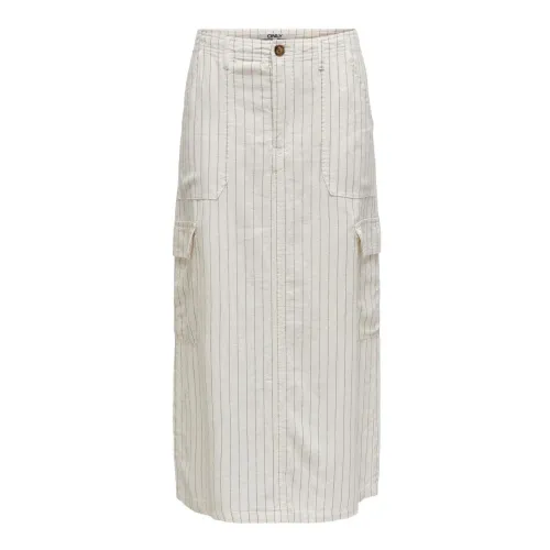 Only , Linen Midi Skirt Spring/Summer Collection ,White female, Sizes: