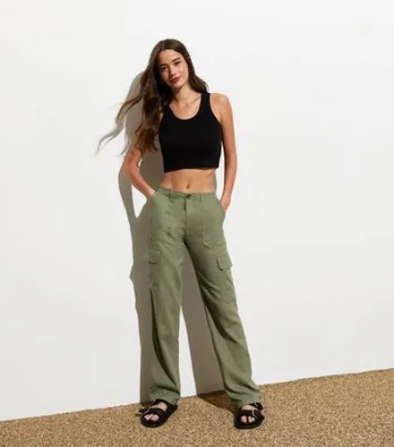 ONLY Olive Linen Blend Cargo Trousers New Look