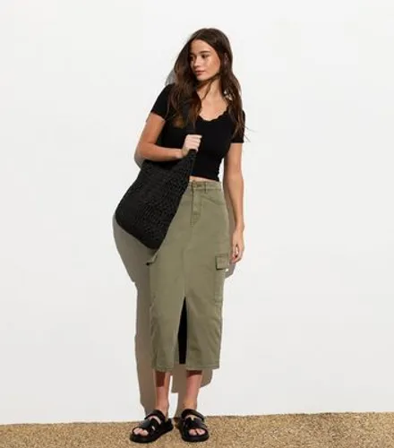 ONLY Olive Split Hem Cargo Midi Skirt New Look