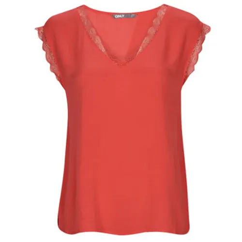 Only  ONLJASMINA S/S V-NECK LACE TOP  women's T shirt in Red