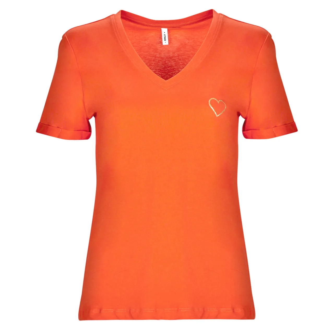 Only  ONLKITA S/S V-NECK HEART TOP BOX CS JRS  women's T shirt in Orange