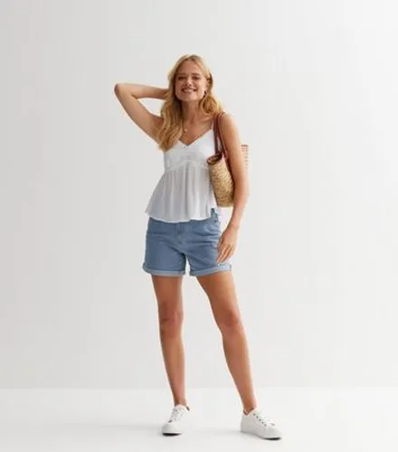 ONLY Pale Blue Denim High Waisted Mom Shorts New Look