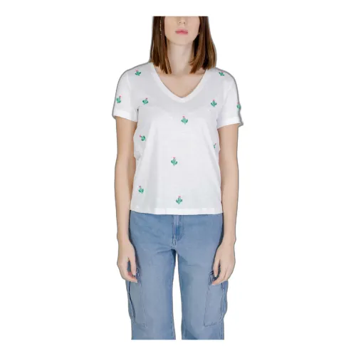 Only , Print V-neck T-shirt ,White female, Sizes: