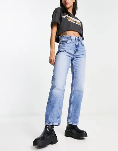 ONLY Robyn high waisted straight leg jeans in mid blue