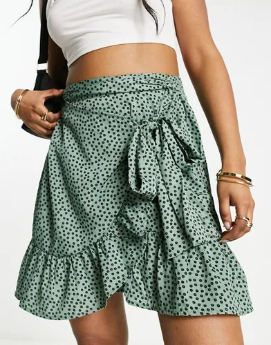 ONLY ruffle wrap mini skirt in green spot