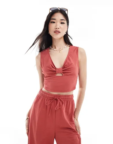 ONLY shirred cropped top co-ord in rust-Brown