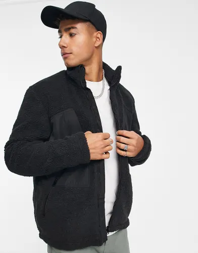 ONLY & SONS borg jacket with oversized pockets in black