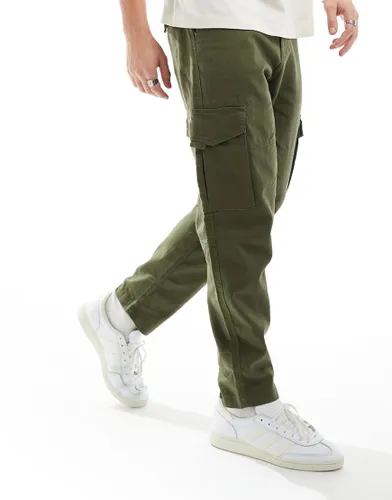 ONLY & SONS linen mix tapered cargo trouser in khaki-Green