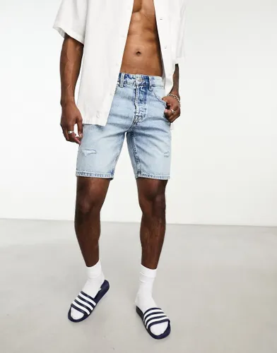 ONLY & SONS loose fit denim shorts in light wash with abraiSONS-Blue