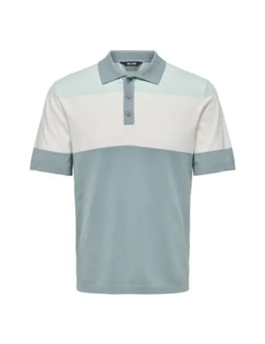 Only & Sons Mens Colour Block Knitted Polo Shirt - M - Blue Mix, Blue Mix