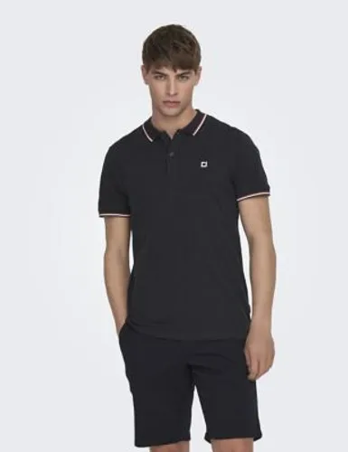 Only & Sons Mens Pure Cotton Tipped Polo Shirt - Dark Navy, Dark Navy,Green,Blue