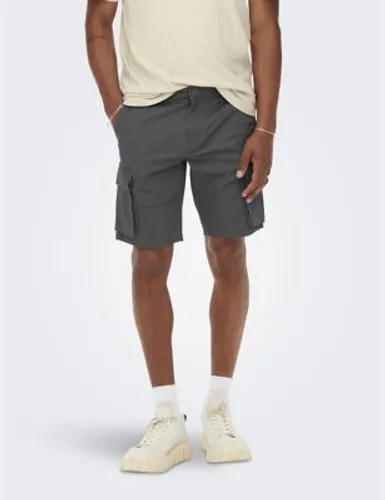 Only & Sons Mens Regular Fit Cargo Shorts - Grey, Grey,Green