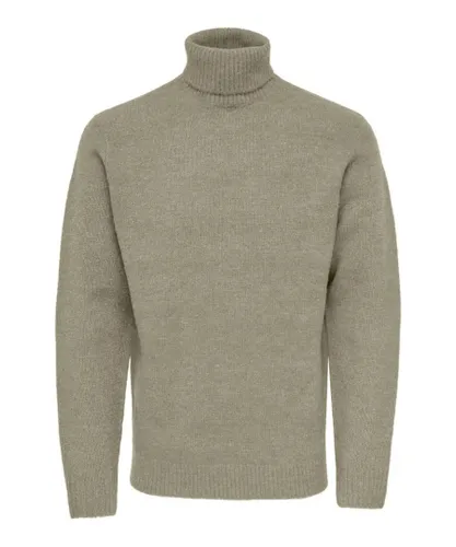 Only & Sons Mens Roll Neck Jumper Patrick Wool Blend - Grey