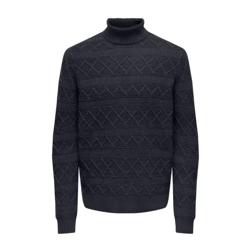 Only & Sons , Mens Roll Neck Knit ,Blue male, Sizes: