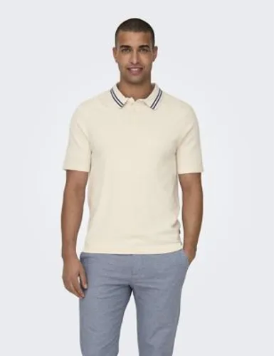 Only & Sons Mens Textured Polo Shirt - M - White, White,Blue