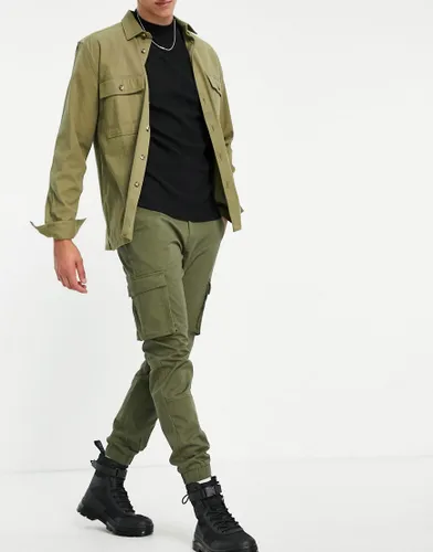 Only & Sons slim fit cargo trouser with cuffed bottom in khaki-Green