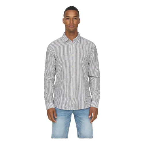 Only & Sons , Stripe Linen Shirt Dark Navy ,Multicolor male, Sizes: