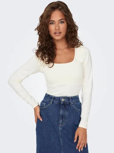Only White / Cloud Dancer Lea 2-Way Square Neck Rib Top