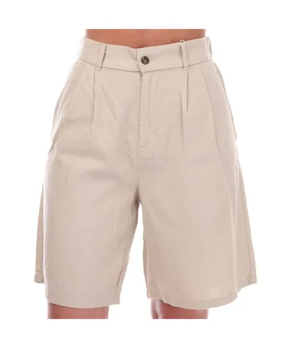 Only Womenss Caro High Waist Linen Shorts in Tan - Cream