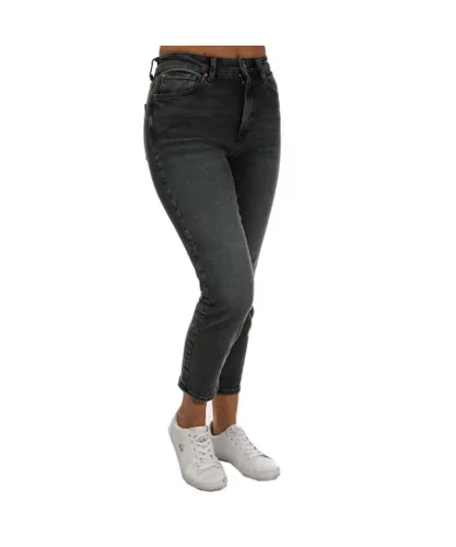 Only Womenss Emily Stretch High Waist Straight Jeans in Grey Cotton