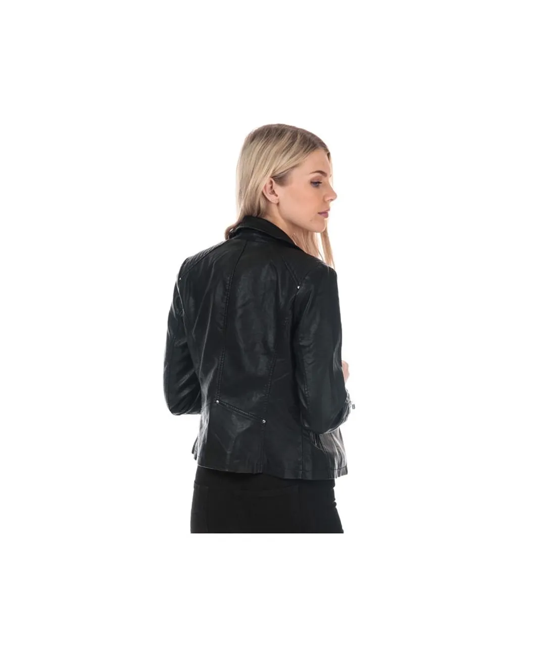 Only Womenss Gemma Faux Leather Biker Jacket in Black
