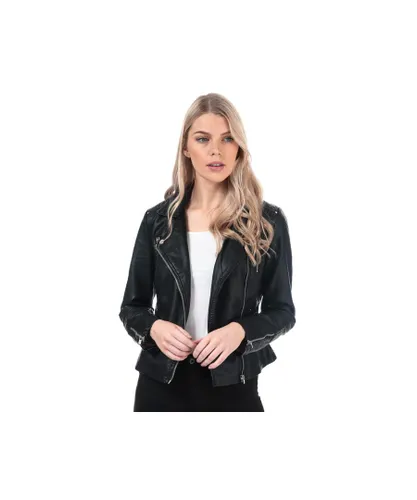 Only Womenss Gemma Faux Leather Biker Jacket in Black