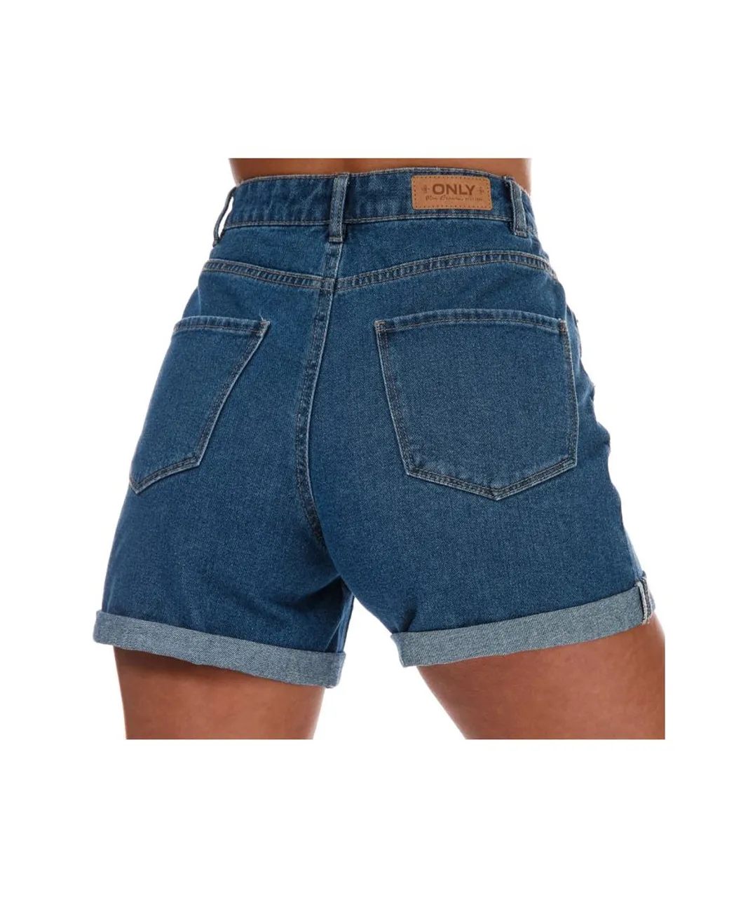 Only Womenss Vega Mom Denim Shorts in - Blue Cotton