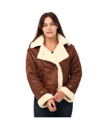 Only Womenss Ylva Faux Suede Aviator Jacket in Brown
