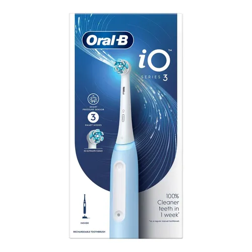 Oral-B Io3 Electric Rechargeable Toothbrush With 3 Cleaning Modes, Ice Blue