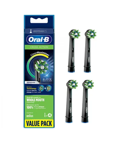Oral B Unisex Oral-B Cross Action Black Clean Maximiser Replacement Toothbrush Head, Pack of 4 - One Size