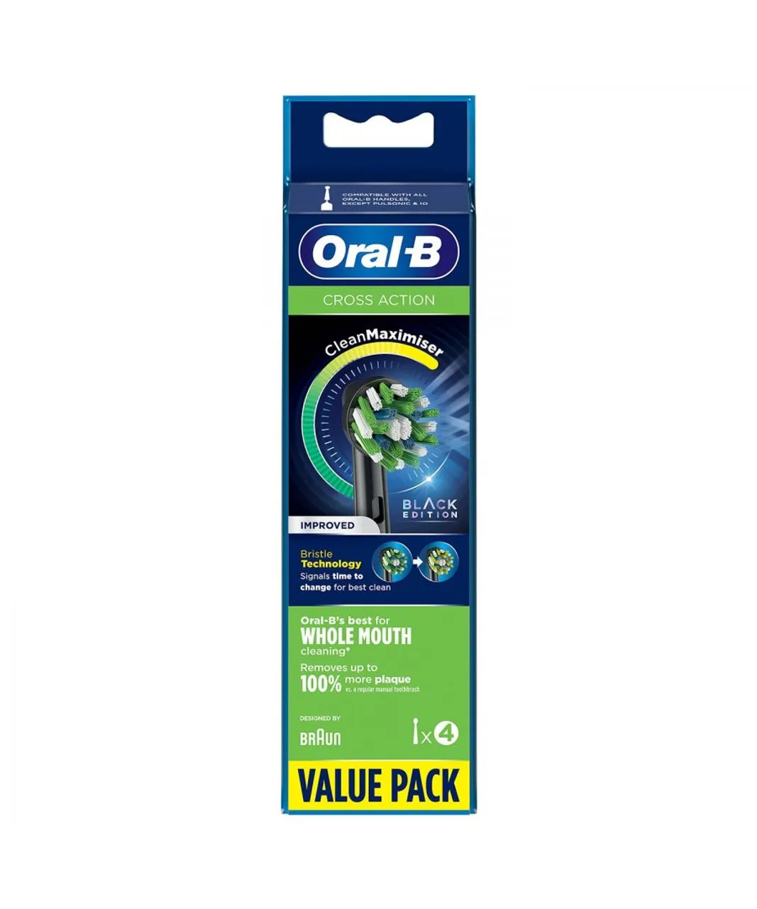 Oral B Unisex Oral-B Cross Action Black Clean Maximiser Replacement Toothbrush Head, Pack of 4 - One Size