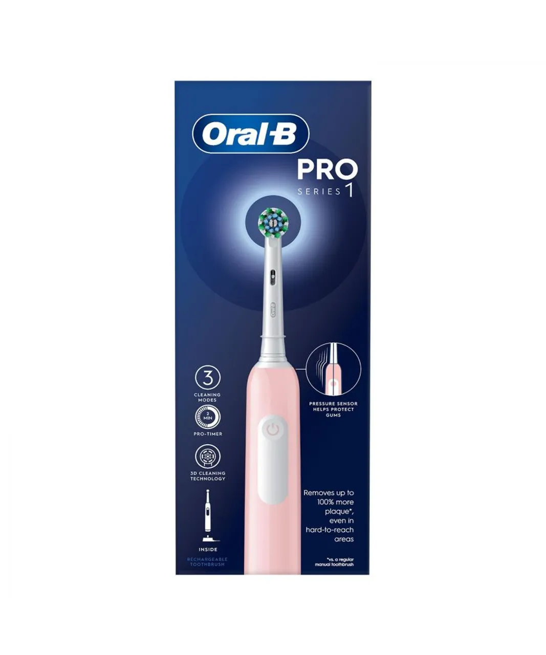 Oral B Unisex Oral-B Pro 1 Cross-Action Electric Rechargeable Toothbrush with 3 Modes, Pink - One Size