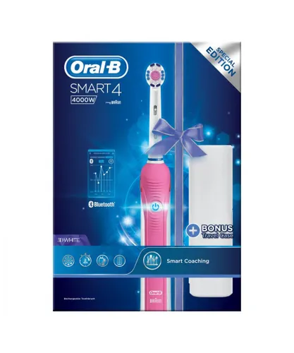 Oral B Unisex Oral-B Smart 4 4000 3D White Pink Electric Toothbrush with Travel Case - One Size