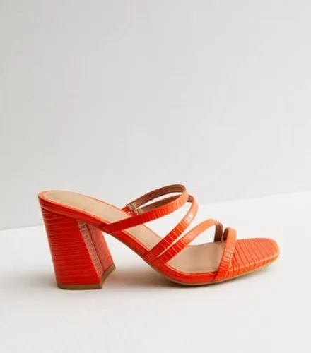 Orange Faux Snake Block Heel Mule Sandals New Look