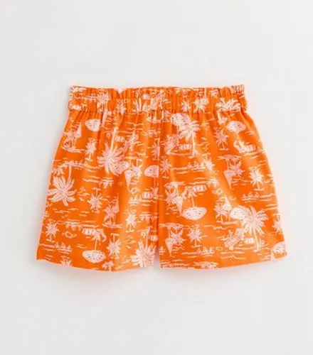 Orange Scenic-Print Cotton Shorts New Look