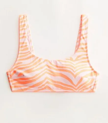 Orange Zebra Print Jacquard Crop Bikini Top New Look