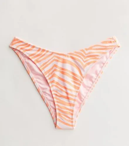 Orange Zebra Print V Front Bikini Bottoms New Look