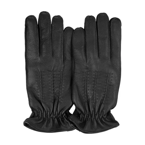 Orciani , Black Leather Drummed Gloves with Wool/Cashmere Lining ,Black male, Sizes:
