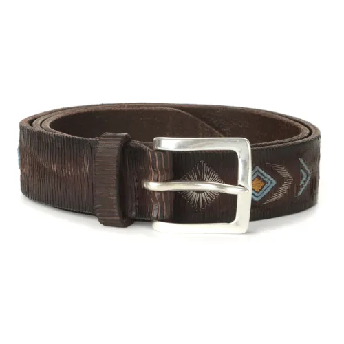 Orciani , Brown Geometric Fabric Belt Silver Buckle ,Brown male, Sizes: