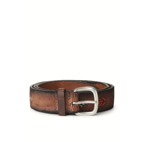 Orciani , Brown Leather Belt with Fabric Inlay ,Brown male, Sizes: