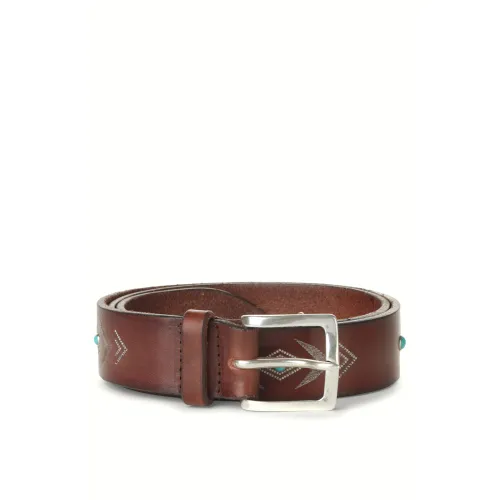 Orciani , Brown Leather Belt with Turquoise Detail ,Brown male, Sizes: