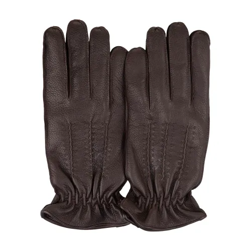 Orciani , Brown Leather Drummed Gloves with Wool/Cashmere Lining ,Brown male, Sizes: