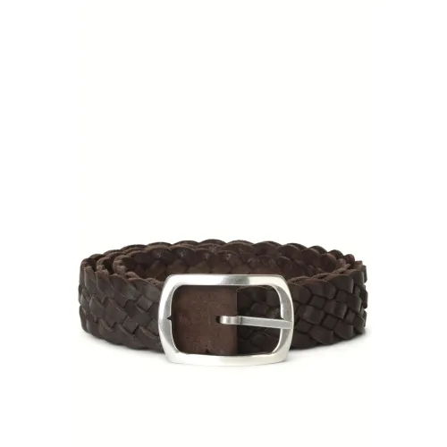 Orciani , Brown Woven Leather Belt Silver Buckle ,Brown male, Sizes: