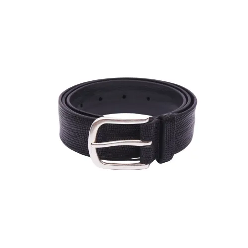 Orciani , Engraved Leather Belt with Scale Effect ,Black male, Sizes: