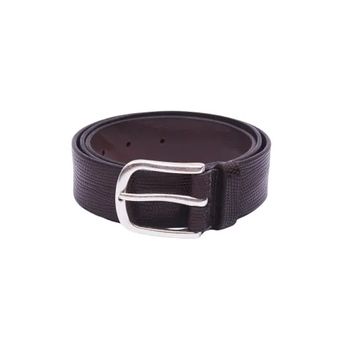 Orciani , Engraved Leather Belt with Scale Effect ,Brown male, Sizes: