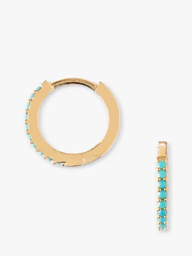 Orelia Mini Turquoise Pave Huggie Hoop Earrings, Pale Gold - Pale Gold - Female