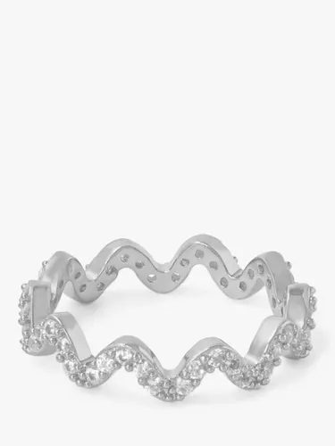 Orelia Pave Wave Ring, Silver - Silver - Female - Size: Medium/Large